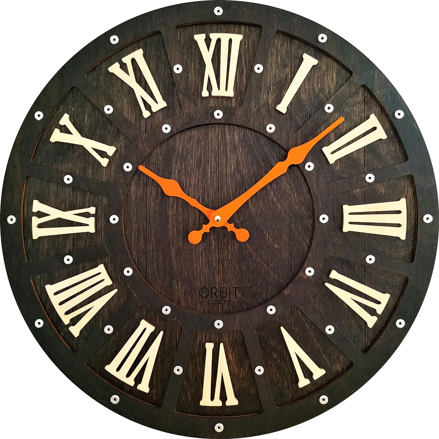 16″ Dark Brown Handcrafted Vintage Wooden Wall Clock