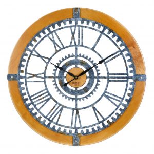 Large Wooden Wall Clock with Galvanized Texture